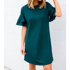 Dottie Couture Hunter Ruffle Sleeve Shift Dress